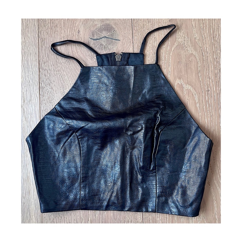LF {faith in love} | black snakeskin faux leather racer back crop top